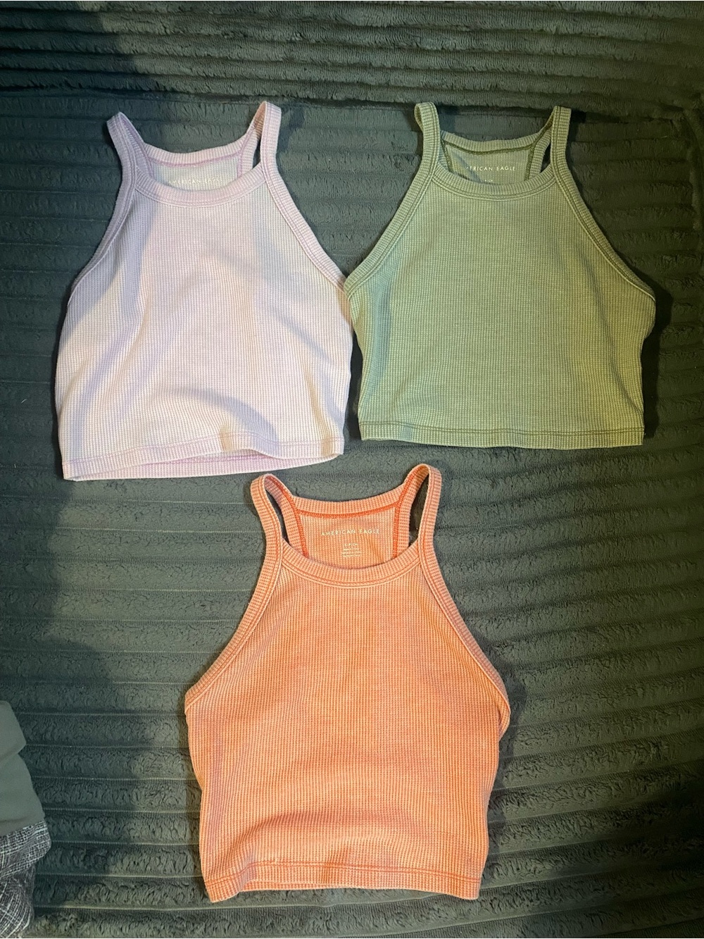 American Eagle Outfitters Women’s Ribbed Crop Tank Top - Pink, Green, Orange